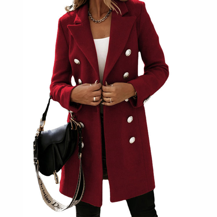 Women's transitional jacket with double button placket and elegant collar, size