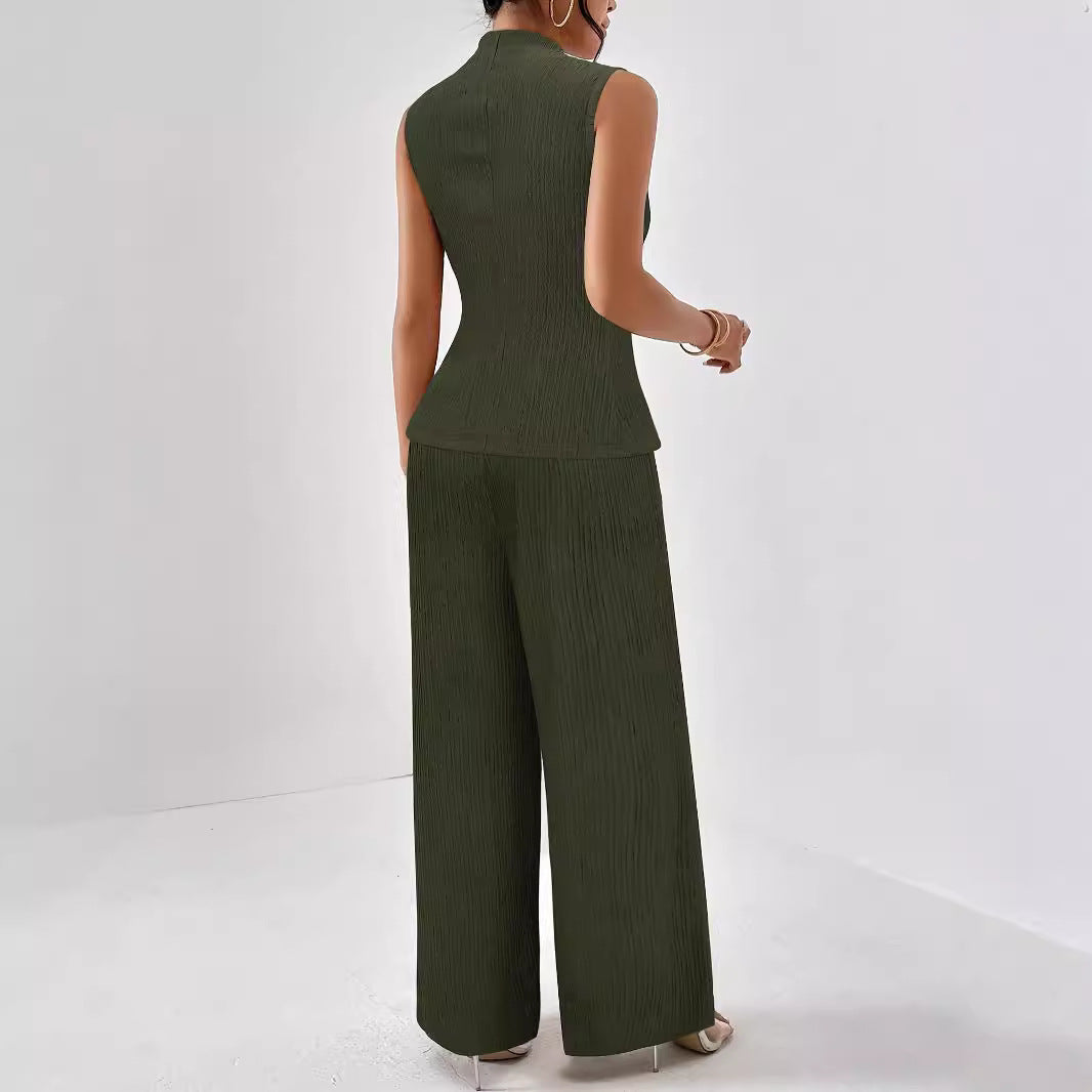 Eleganter Damen-Jumpsuit mit Stehkragen und weitem Bein, Größe