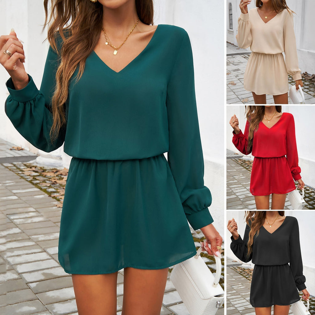 Damen-Freizeit-Jumpsuit mit voluminösen Ärmeln und V-Ausschnitt, Größe [size]
