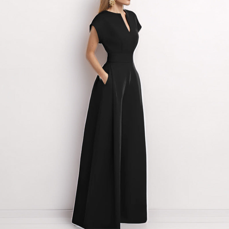 Women's Elegant Wide-Leg Jumpsuit with Shawl Collar, Size