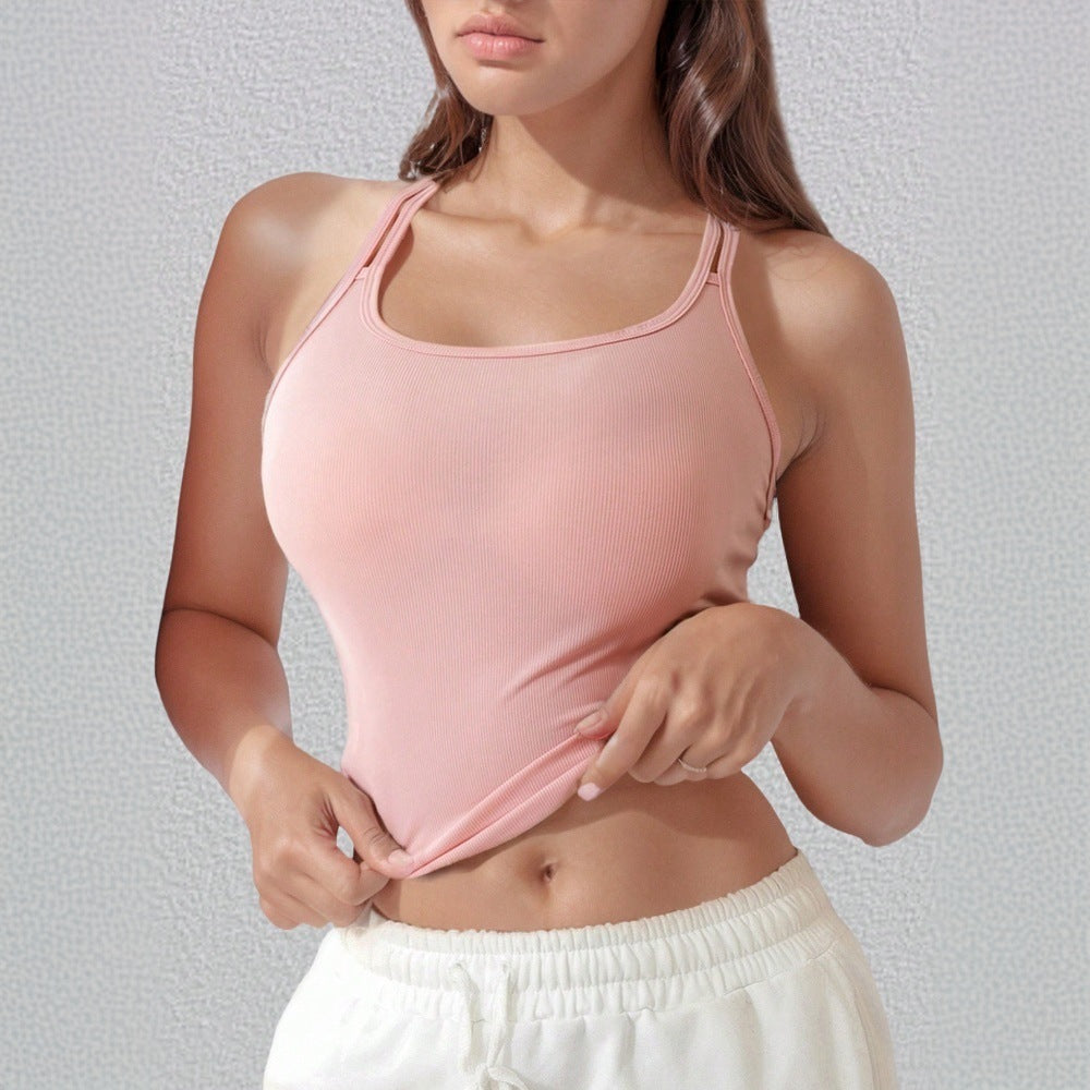 Women's sporty crop top with narrow spaghetti straps, size