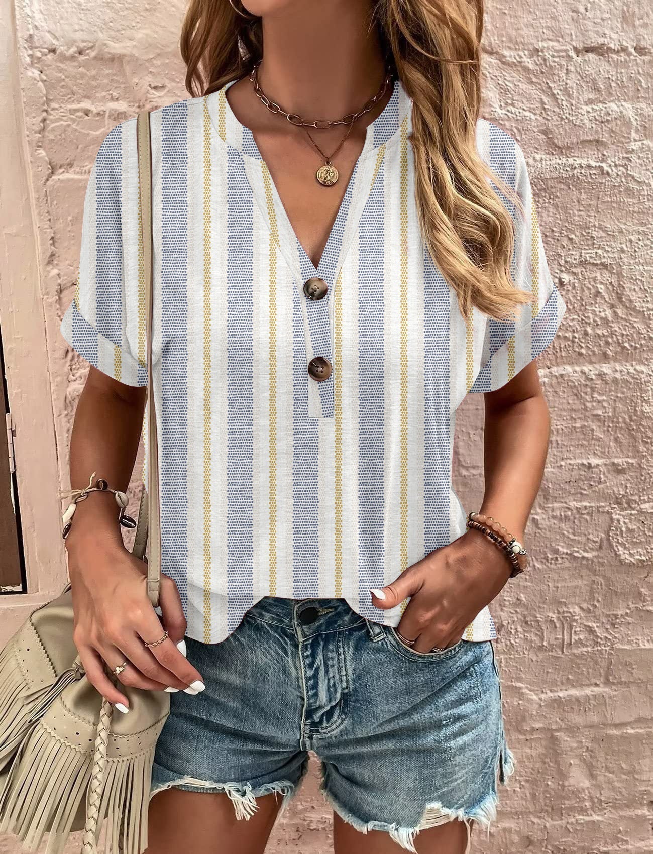 Valenzora | Trendy printed button-up short-sleeved top