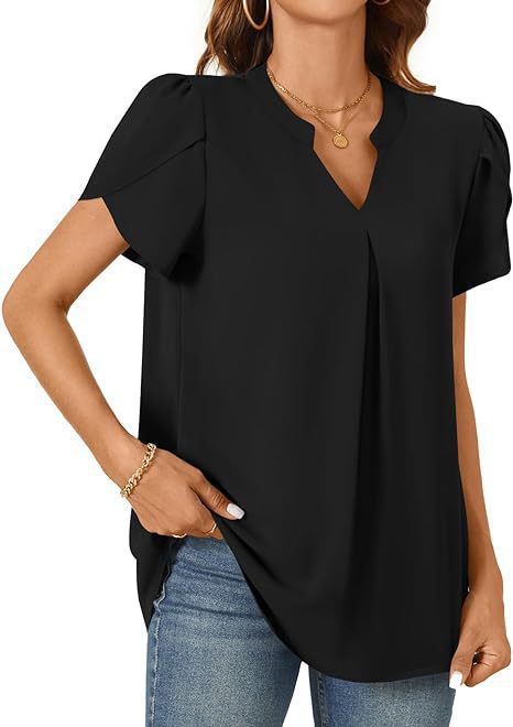 Damenbluse mit elegantem V-Ausschnitt-Detail und leichten Puffärmeln, Größe [size]