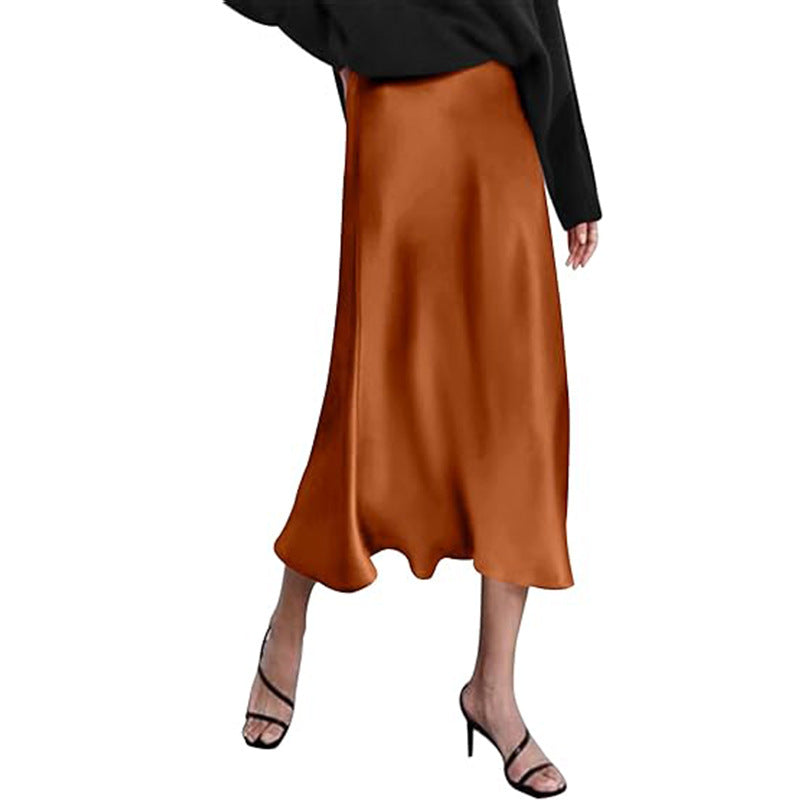 Eleganter Damen-Midirock aus Satinviskose mit fließendem Fall, Größe Valenzora