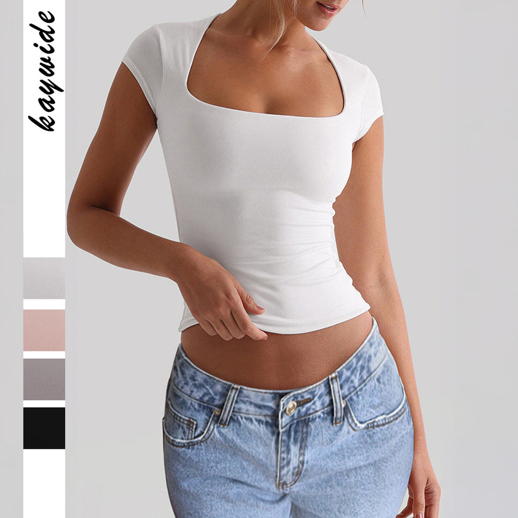 Tailliertes Damen-Top mit tiefem, eckigem Ausschnitt, Größe