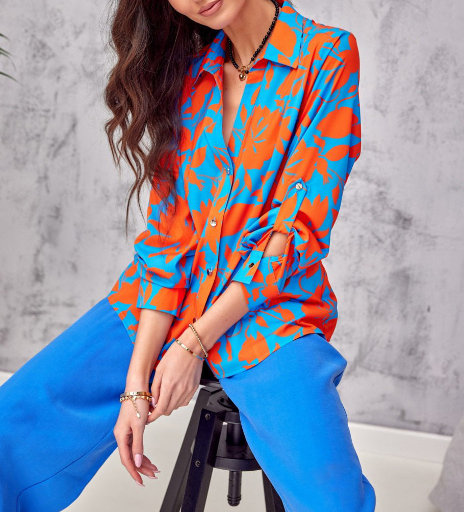 Valenzora | Floral button-front long-sleeved top/shirt