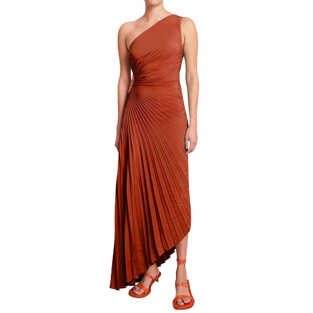 Valenzora | One Shoulder Pleated Midi Dress