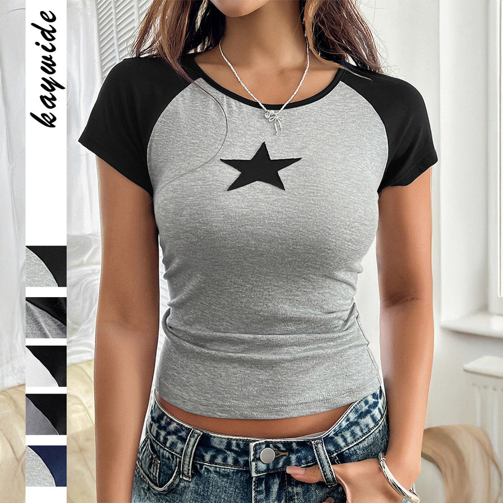 Women's fitted T-shirt with graphic star motif, size