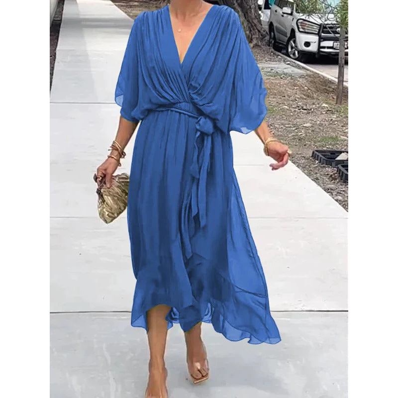 Valenzora | Lace-up Batwing Sleeve Irregular Dress