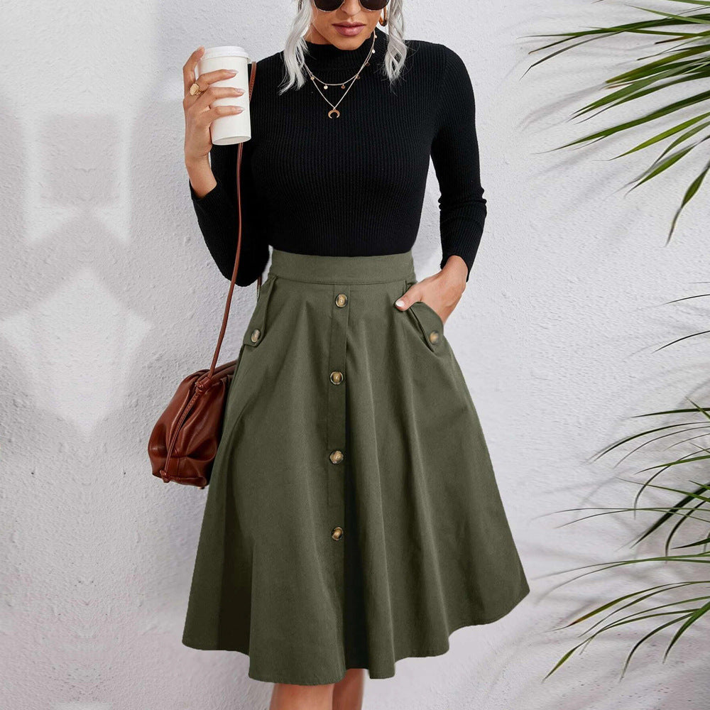 Valenzora | Button-hemmed elegant umbrella midi skirt