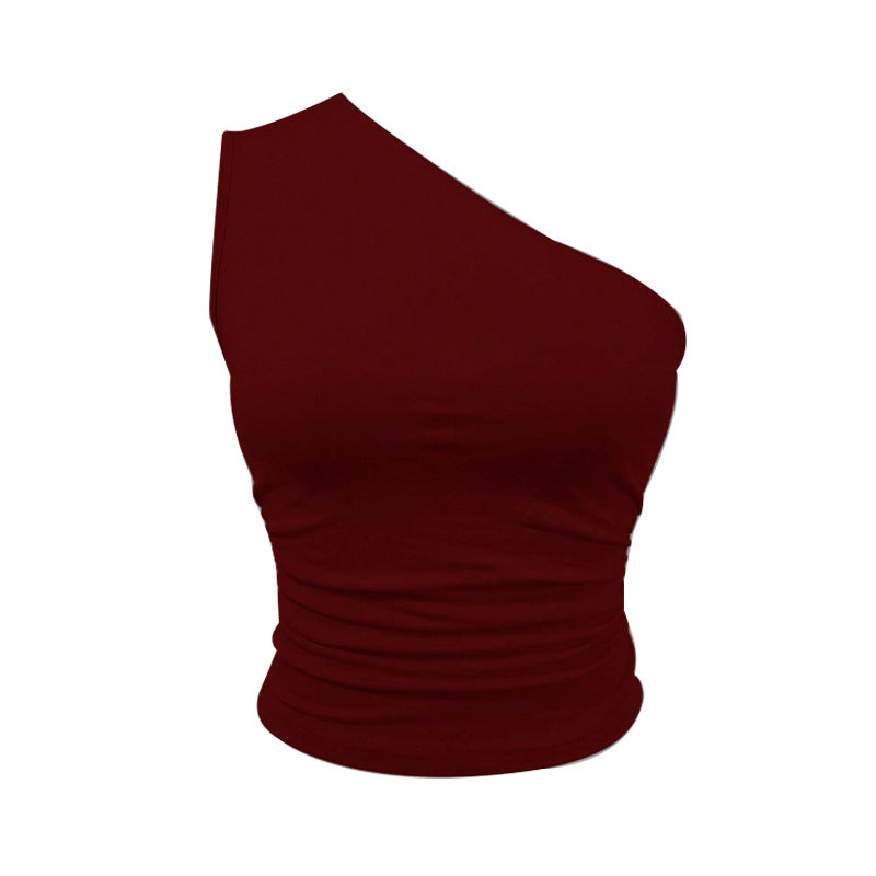 Women's asymmetrical crop top with figure-flattering design, size
