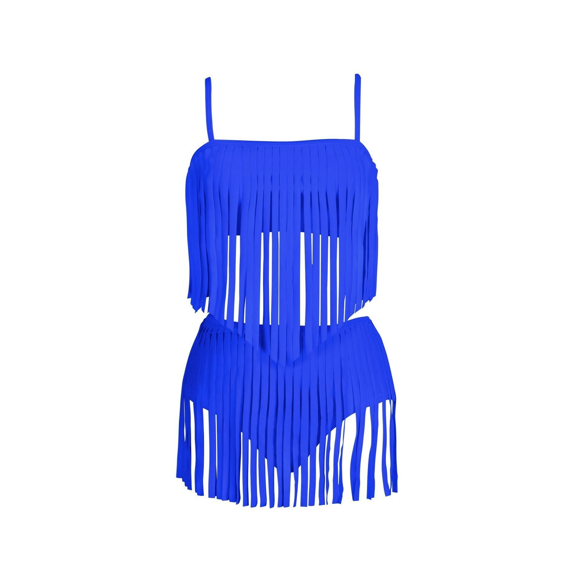 Women's fringed bikini set with fashionable top and figure-hugging bottoms, size