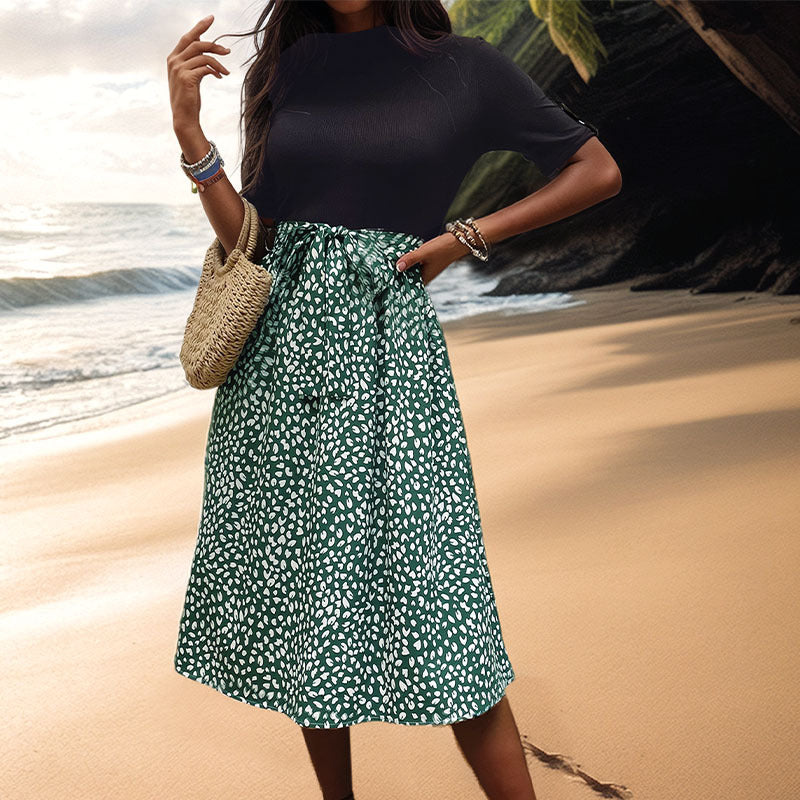 Damen Midikleid mit grafischem Polka-Dot-Design und elegantem Taillengürtel, Größe