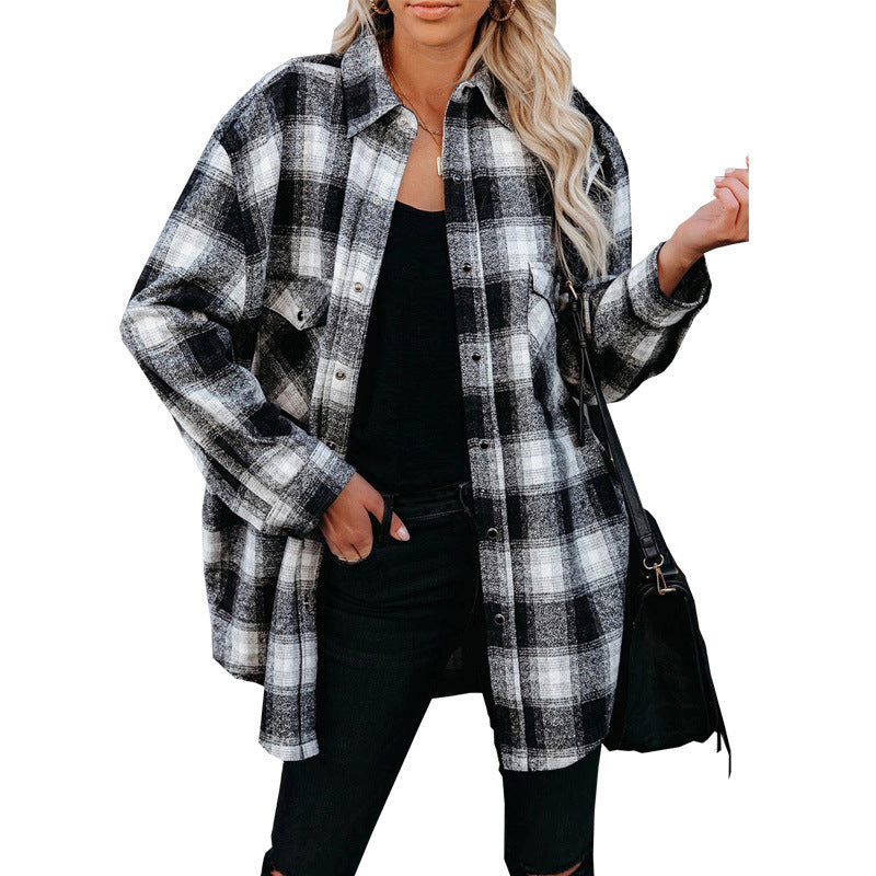 Damen Flanell-Hemdjacke mit Karomuster und praktischen Taschen, Größe S