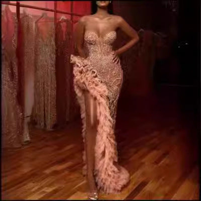 Valenzora | Gold silhouette temperament pendulum sequin dress