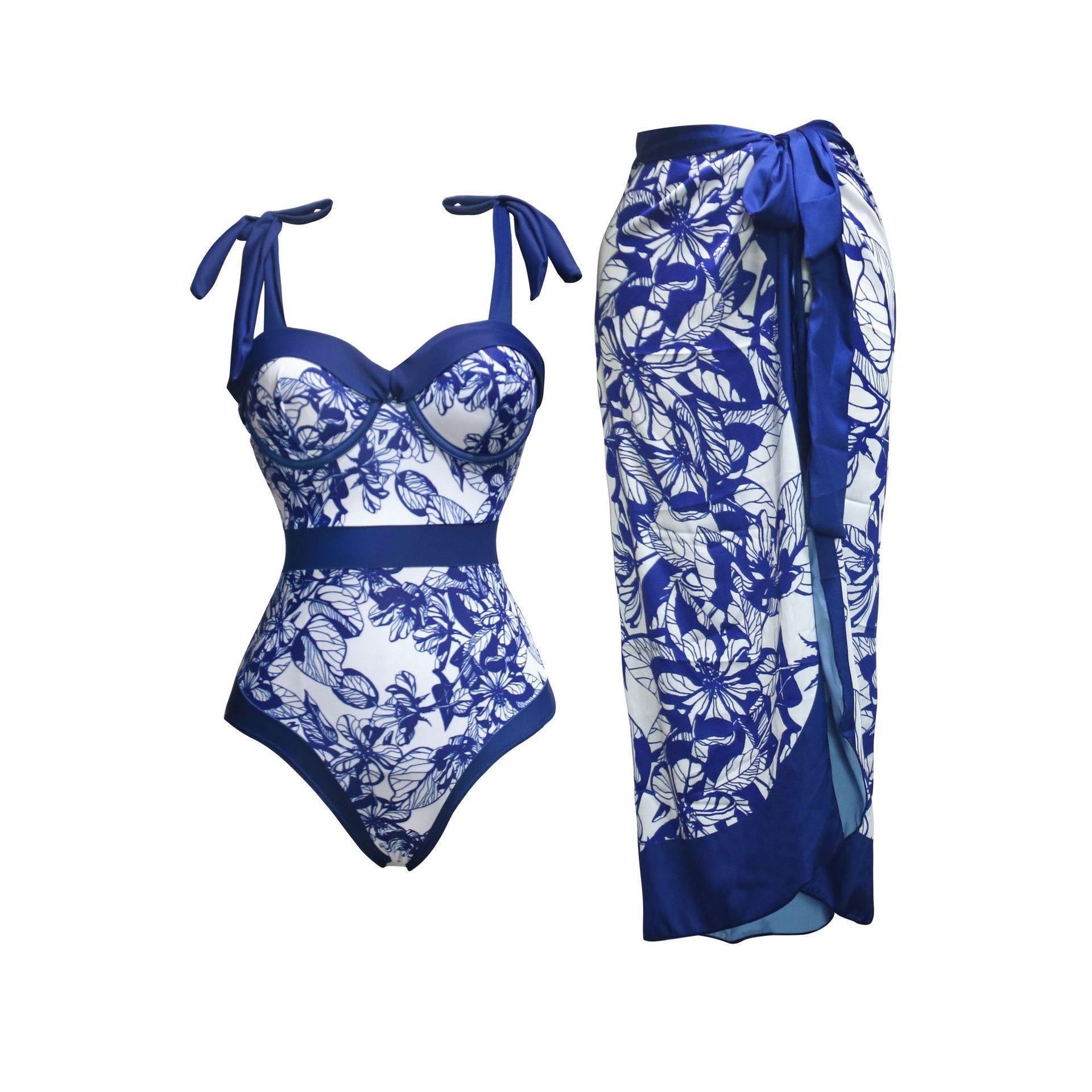 Women's swimsuit set with elegant top and matching pareo, size