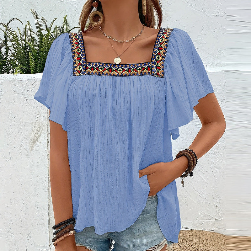 Women's airy summer blouse with embroidery, size