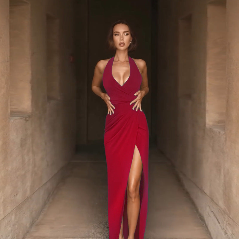 Women's evening dress with a seductive V-neck and elegant draping, size S