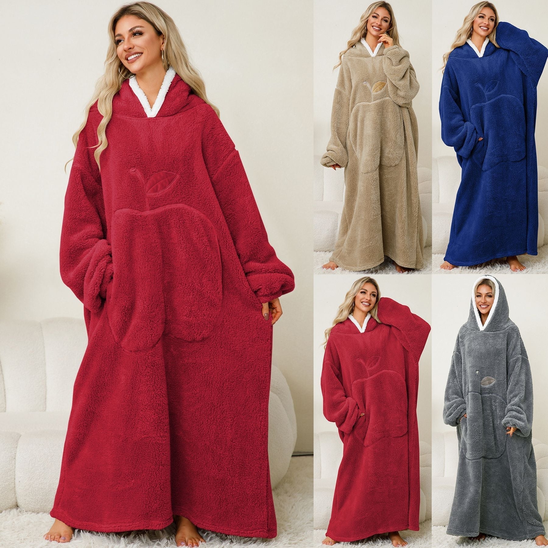 Women's Cozy Hoodie Blanket with Large Pockets and Contrasting Lining, Size