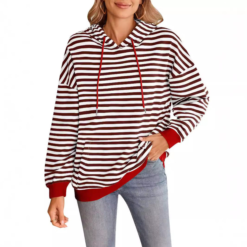 Women's striped hoodie with stylish kangaroo pocket, size S