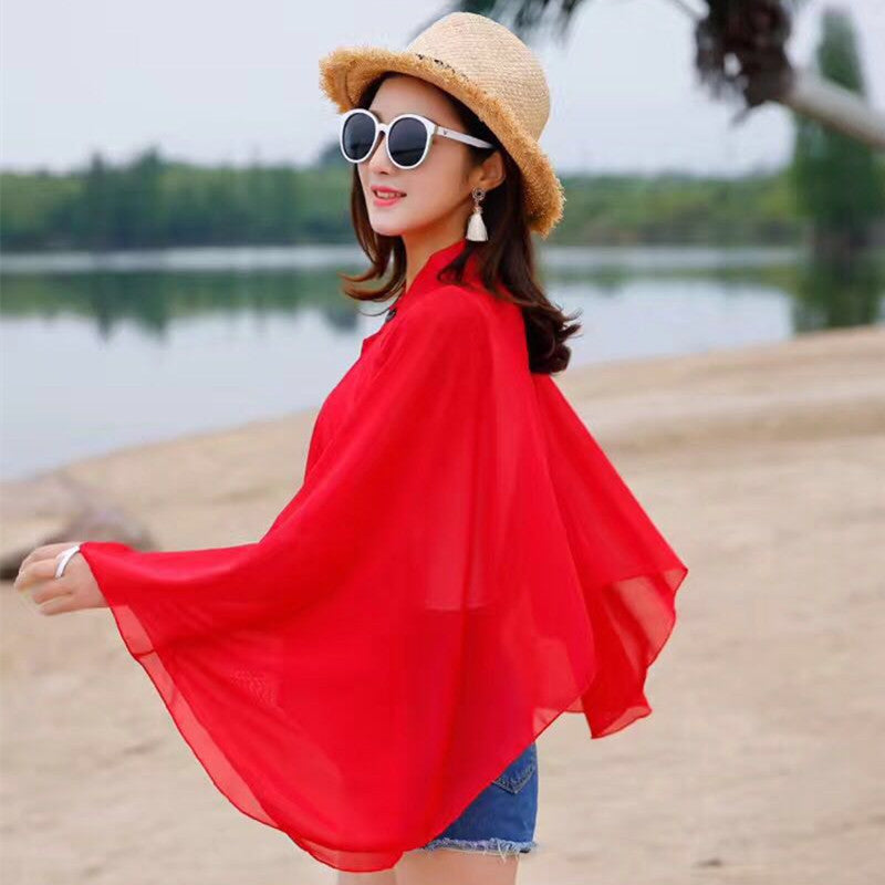 Women's airy chiffon kimono with wide flared sleeves, size S