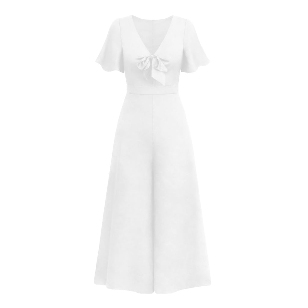 Valenzora | Short-sleeved wide-leg casual V-neck jumpsuit