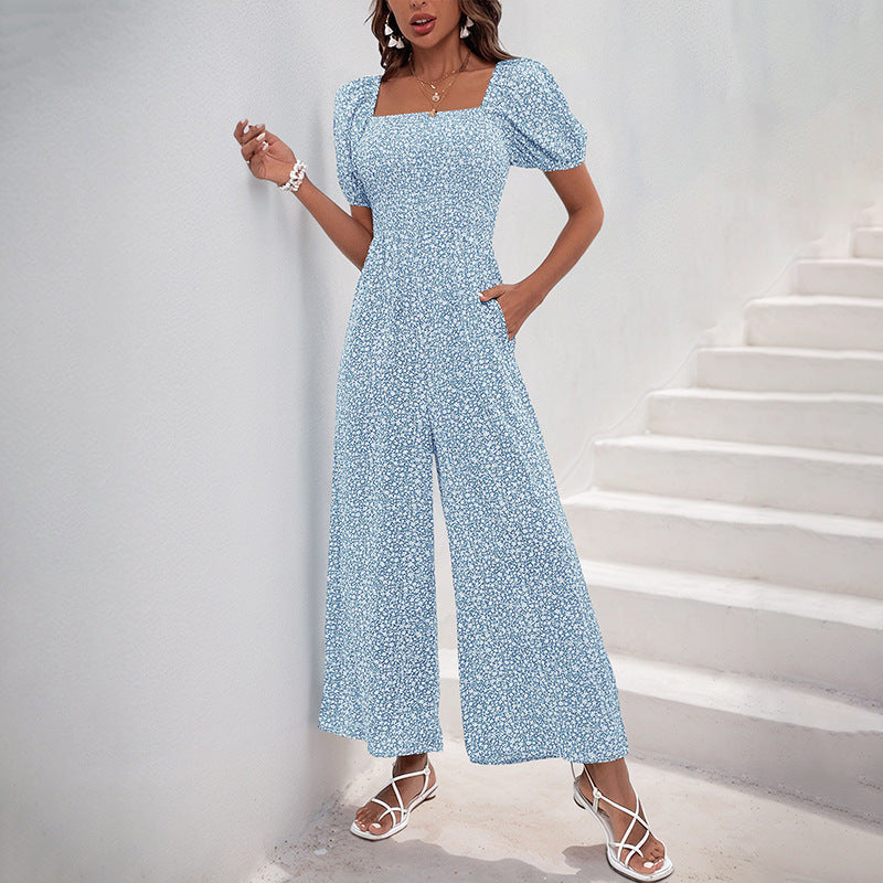 Women's oversized jumpsuit with puff sleeves and elasticated waistband, size