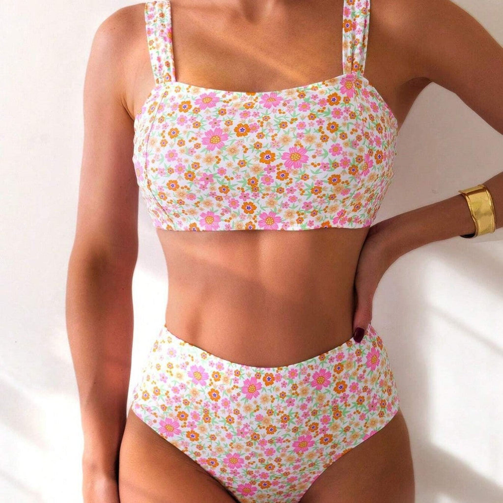 Valenzora | Damen-Bikini-Set mit hohem Bund, Blumenmustern und breiten Trägern