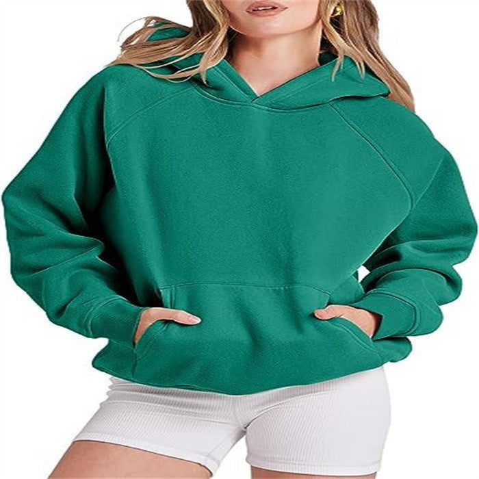 Women's casual hooded sweatshirt with high collar and practical pockets, size S