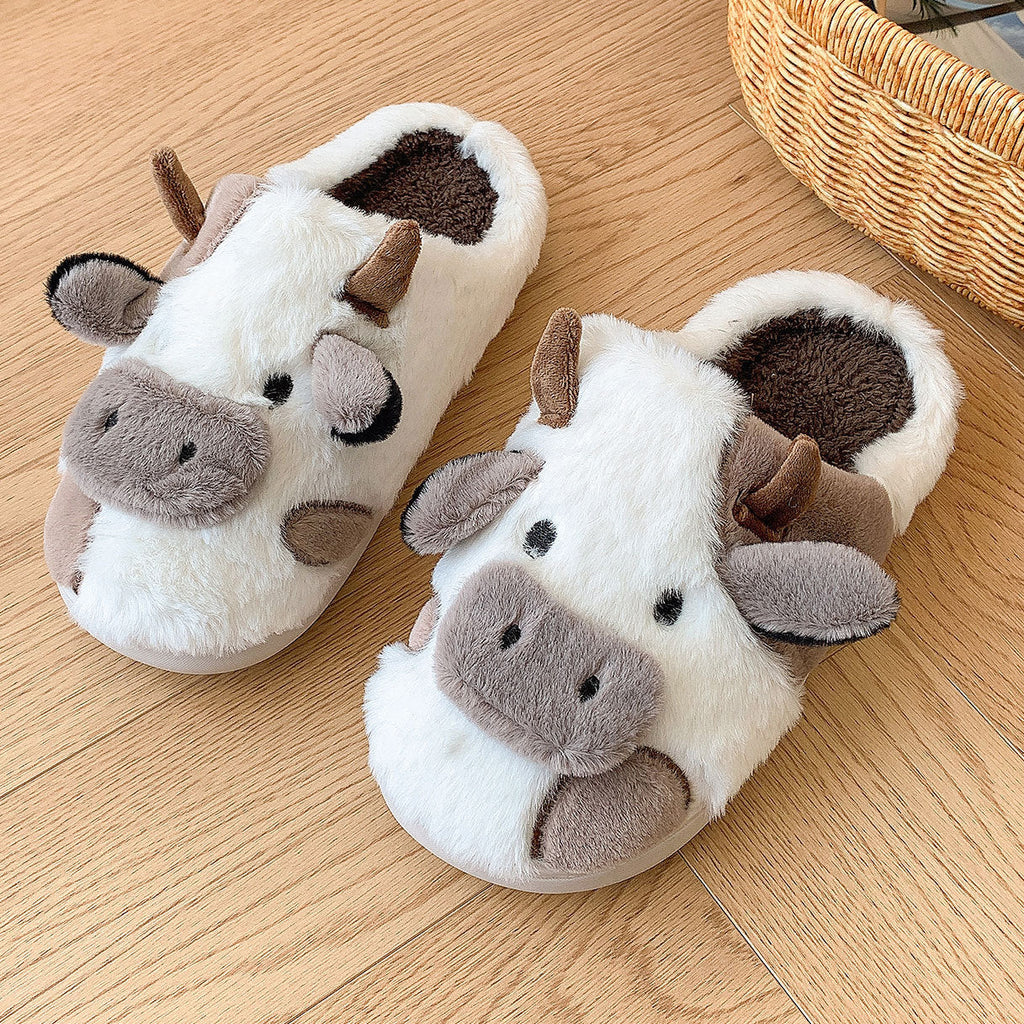 Valenzora | Plush Slippers with Animal Cow Design for Women