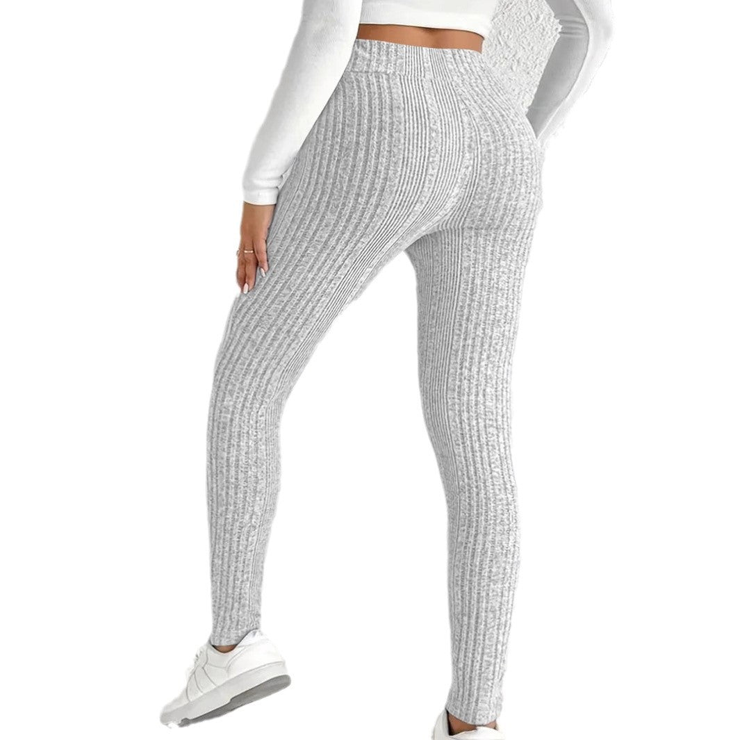 Women's close-fitting ribbed leggings made of breathable stretch material, size