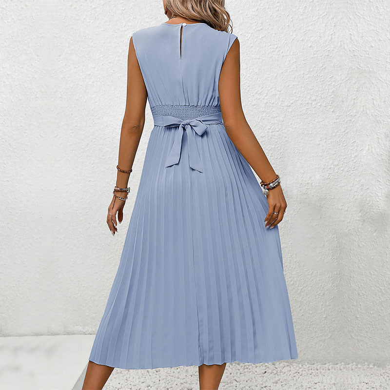 Women's midi dress with elegant wrap design and flowing pleats, size Valenzora