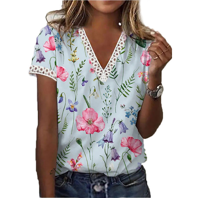 Valenzora | Elegant short-sleeved V-neck T-shirt for women