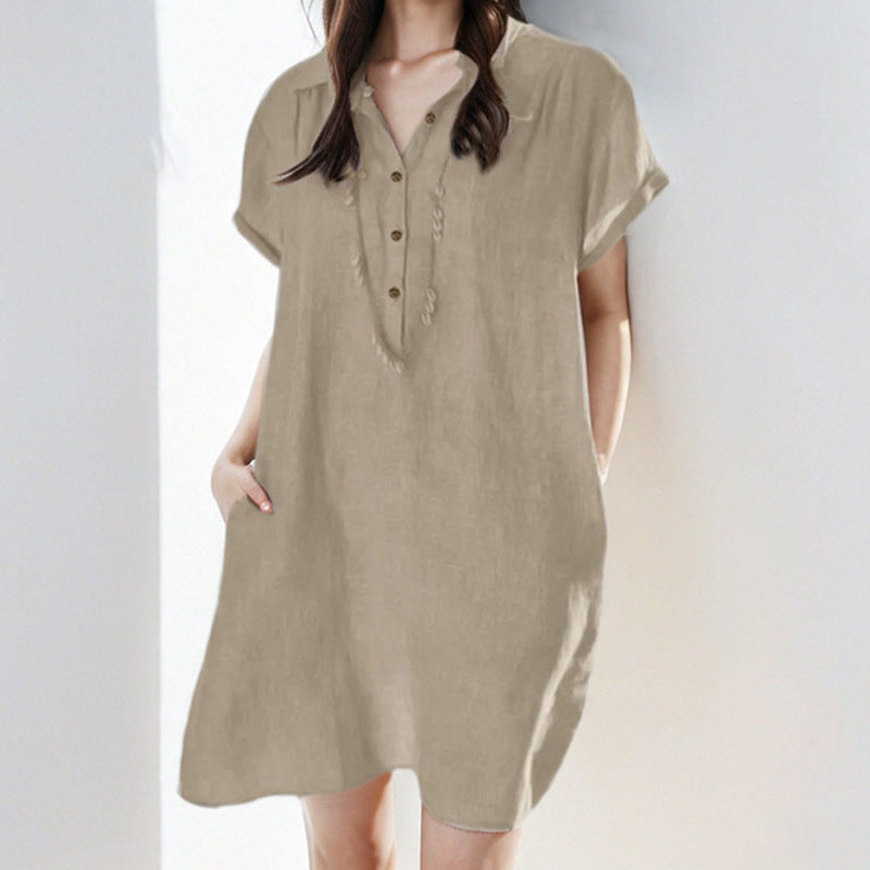 Women's casual dress with button placket and side pockets Drune
