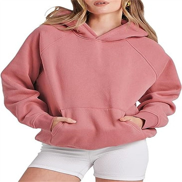 Women's casual hooded sweatshirt with high collar and practical pockets, size S