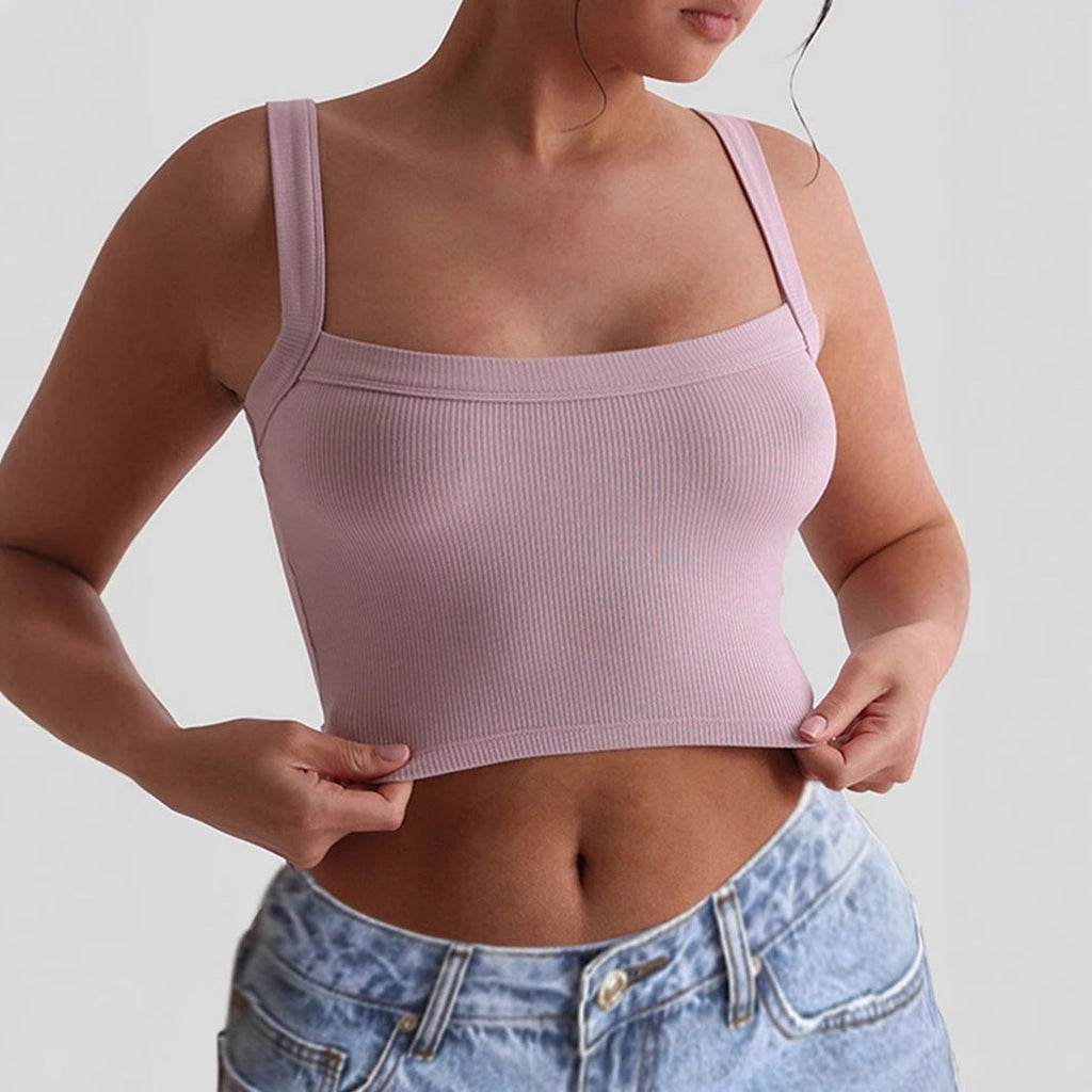 Women's figure-hugging crop top with wide straps and ribbed texture, size Valenzora