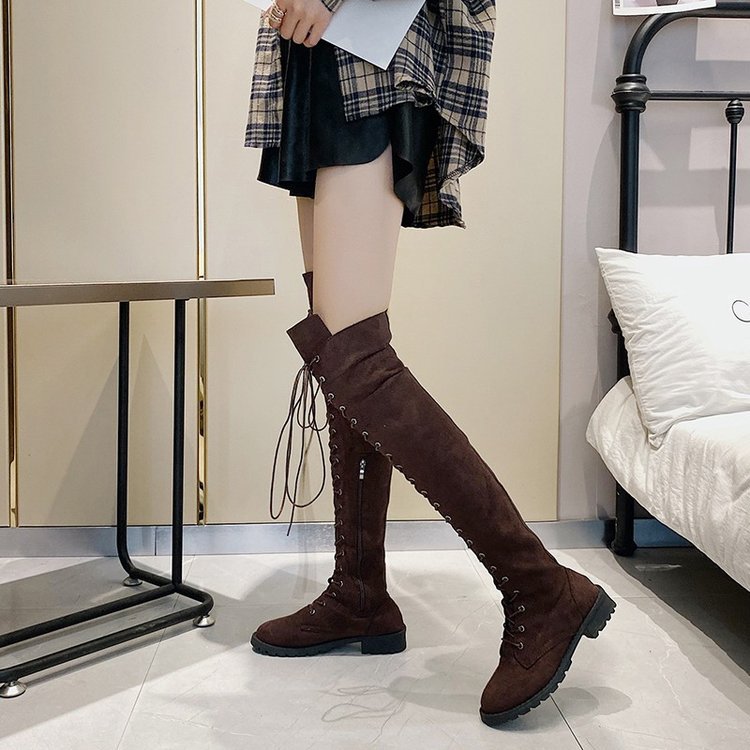 Women's over-the-knee boots with sophisticated lacing and robust sole, size Valenzora
