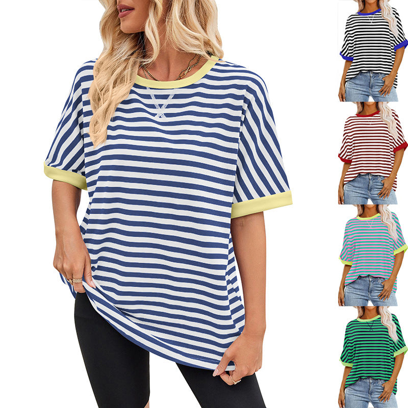 Women's casual striped top with a relaxed fit and contrasting neckband, size [size]