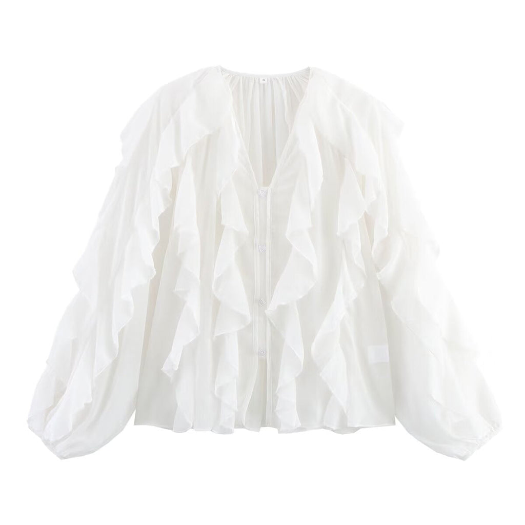 Damenbluse mit voluminösen Rüschendetails und elegantem Schnitt, Größe S