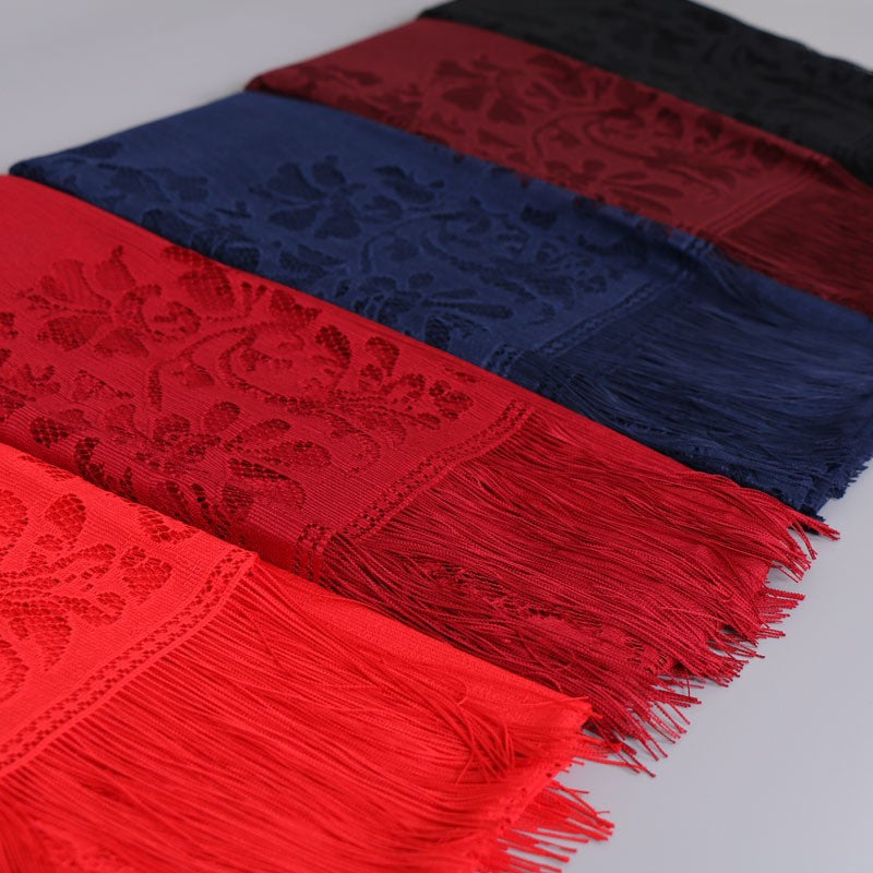 Women's long lace scarf with fringed edges, size