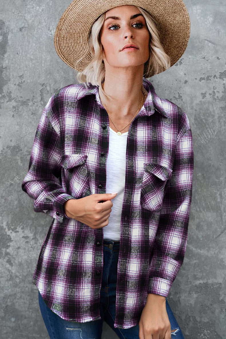 Damen Flanell-Hemdjacke mit Karomuster und praktischen Taschen, Größe S