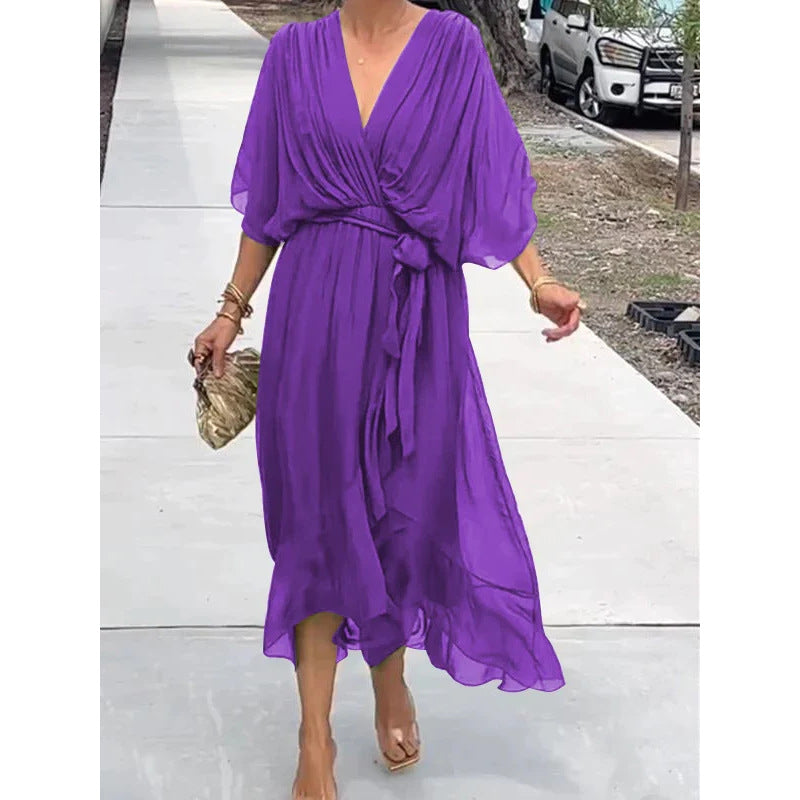 Valenzora | Lace-up Batwing Sleeve Irregular Dress