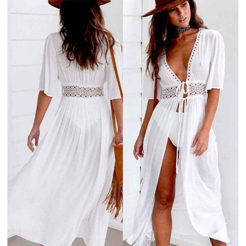 Women's beach wrap with deep V-neck and exquisite neckline details, size Valenzora