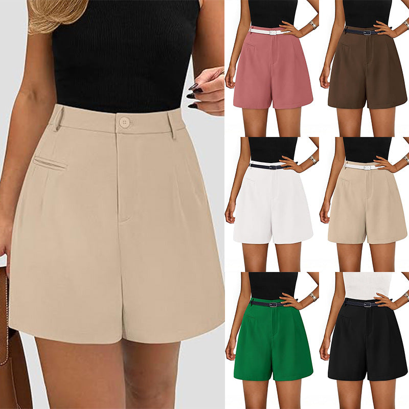 Women's elegant shorts with belt and side pockets, size