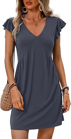 Damen-Sommerkleid mit V-Ausschnitt und Rüschendetails, Größe