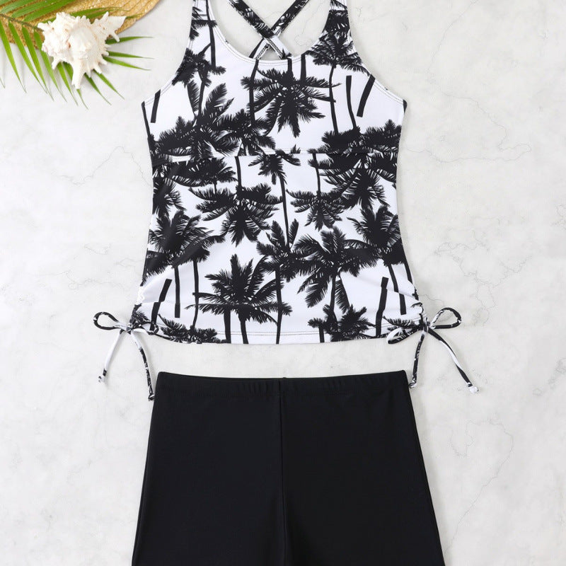Damen Tankini-Set mit verstellbaren Trägern und modernem Palmenprint, Größe S