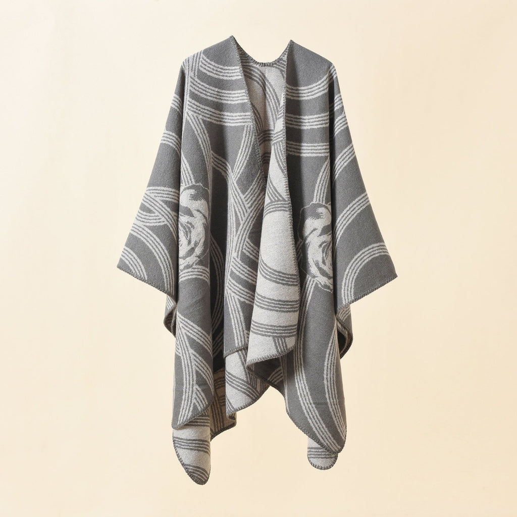 Women's Artful Wrap Poncho with Elegant Floral Design Valenzora