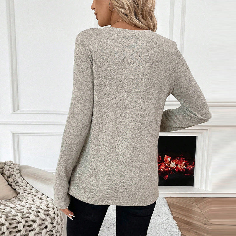 Valenzora | Knitted elastic solid color long-sleeved T-shirt