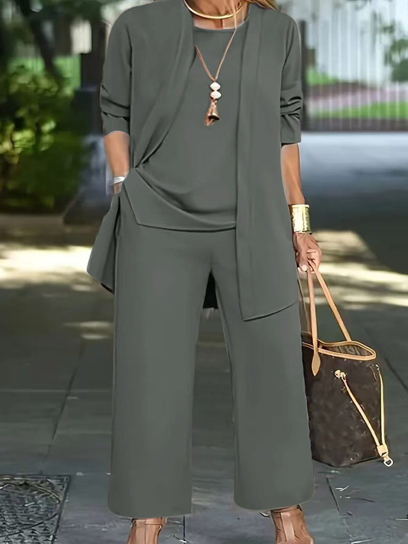 Valenzora | Long-sleeved cardigan vest three-piece set