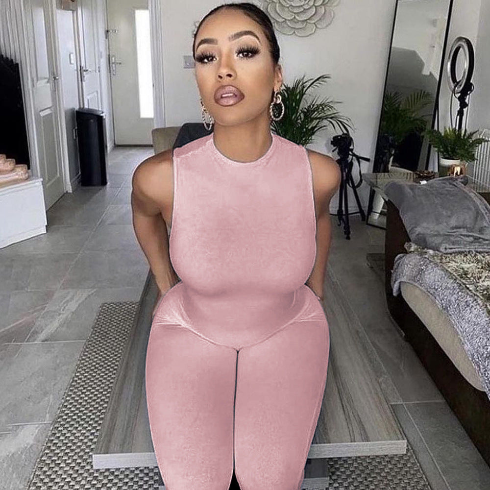 Women's all-in-one jumpsuit with a deep neckline and figure-hugging cut, size S